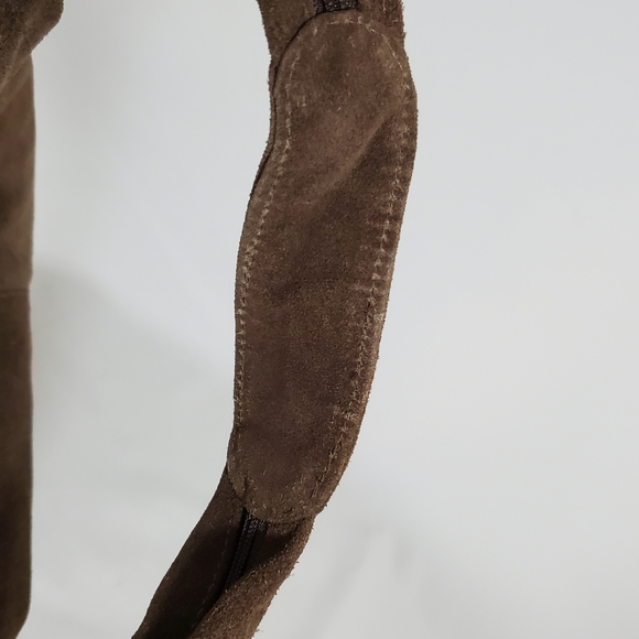 Dark Brown Suede Fuzzy Suede Leather Shoulder Handbag Hobo Boho Hippy Chic Zip - Picture 12 of 16